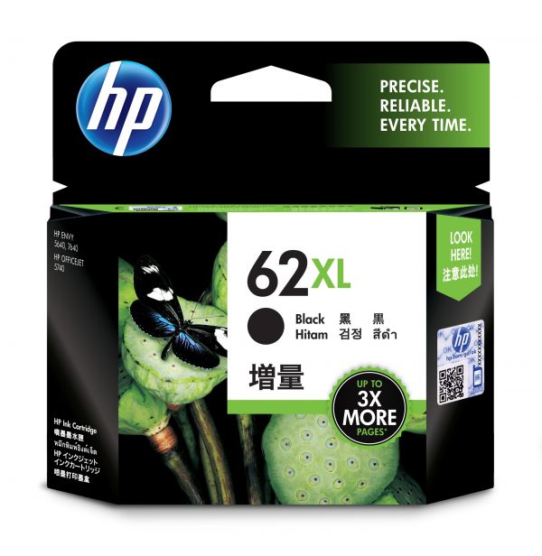 HP Original 62XL-blækpatron med høj kapacitet, sort