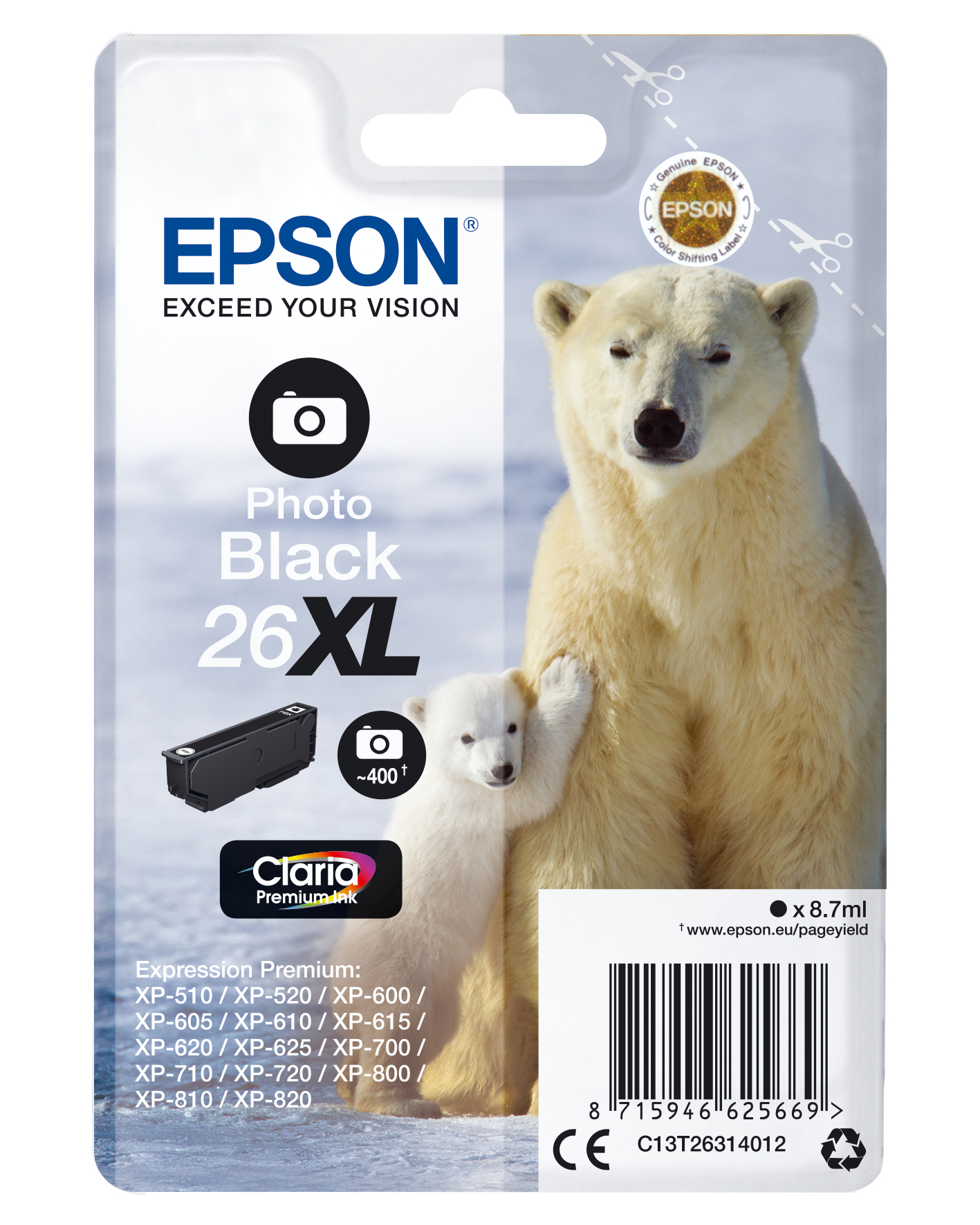 Epson Polar bear C13T26314012 blækpatron 1 stk Original Højt (XL) udbytte Foto sort