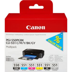 Canon 6496B005 blækpatron 6 stk Original Foto sort, Foto cyan, Foto grå, Foto magenta, Sort, Foto gul