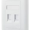 DELTACO flush mount for Keystone, 2 ports, dust hatch, white