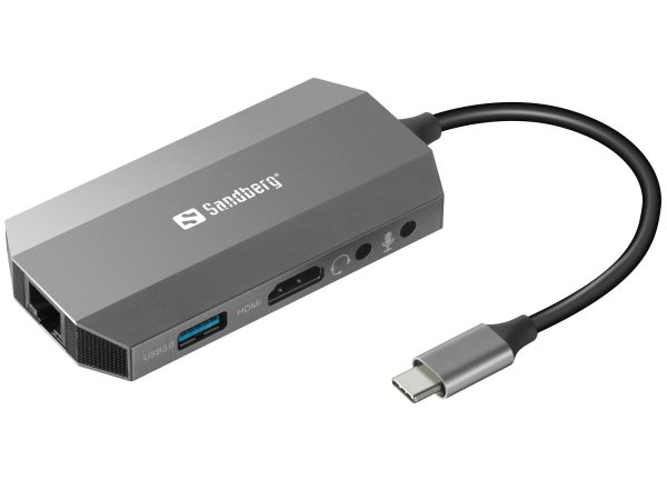 Sandberg USB-C 6-in1 Travel Dock USB-C 6-in1 Travel Dock, Wired, USB 3.0 (3.1 Gen 1) Type-C, 100 W, 10,100,1000 Mbit/s, Grey, MMC,MicroSD