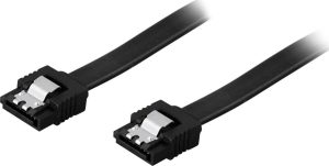 DELTACO SATA-kabel, SATA 6Gb/s, låseclips, lige-lige, 1m, sort