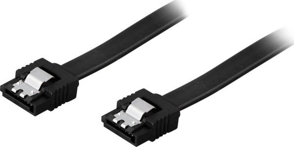 DELTACO SATA-kabel, SATA 6Gb/s, låseclips, lige-lige, 1m, sort