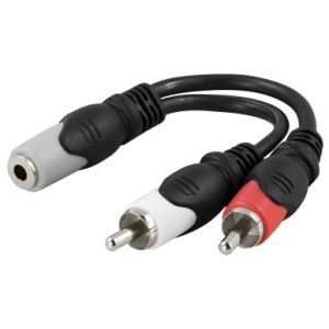 DELTACO multimedie-adapter 3,5mm hun til 2xRCA han, 10cm