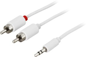 Lydkabel, 3,5mm han - 2xRCA han 3m, hvid