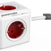 PowerCube Extended - Stikdåse med 5 udtag+dock og 1.5m ledning - Rød