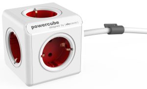 PowerCube Extended - Stikdåse med 5 udtag+dock og 1.5m ledning - Rød