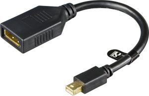 DELTACO DisplayPort-adapter, Mini DisplayPort 20-pin han til DisplayPort 20-pin hun, guldbelagt stik, ledning af ren kobber, 0,2m, sort
