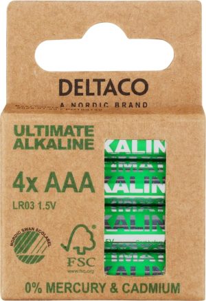 DELTACO Ultimate Alkaline batteries, LR03/AAA size, 4-pack