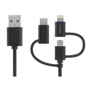 DELTACO Universal Charge and Sync cable, 2m, Micro USB, USB-C, Lightni
