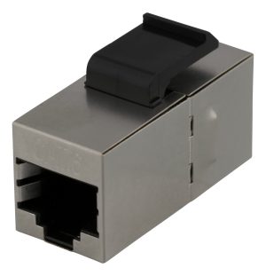 DELTACO Cat6 Keystone coupler, shielded, 2xRJ45, plastic, 180, metal