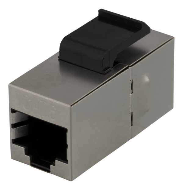 DELTACO Cat6 Keystone coupler, shielded, 2xRJ45, plastic, 180, metal