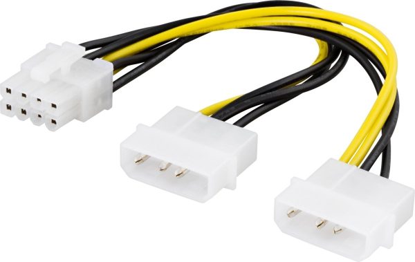 DELTACO Adapterkabel, 2xMolex 4-pin til 8 -pin PCI-Express, 30 cm