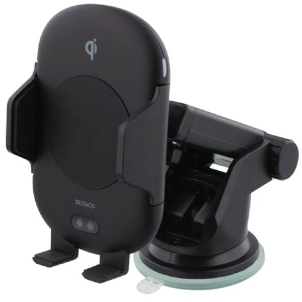 DELTACO Fast wireless charger with IR sensor, 10W, suction cup, vent c