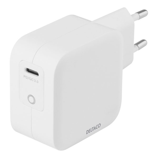 DELTACO USB-C wall charger 60 W with PD and GaN technology, white
