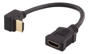 Fleksibel HDMI adapter, 0,2m, vinklet ned , HDMI M/F, UHD, sort