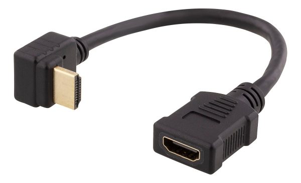 Fleksibel HDMI adapter, 0,2m, vinklet ned , HDMI M/F, UHD, sort