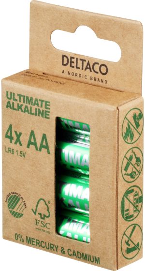 DELTACO Ultimate Alkaline batteries, LR6/AA size, 4-pack