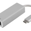 Deltaco USB-C netværksadapter, Gigabit, 1xRJ45, 1xUSB Type C han, aluminium, sølv