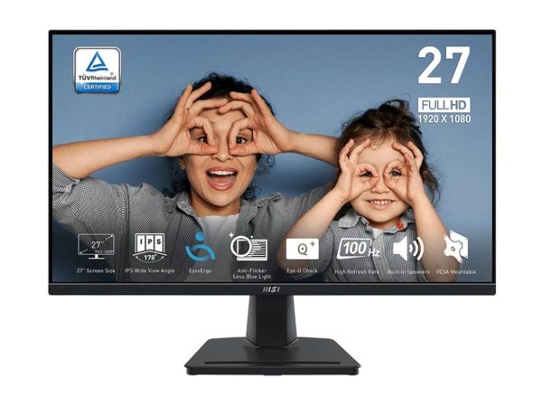 27" MSI PRO MP275 - 1920x1080 - 100Hz - IPS LCD-skærm, 300 cd/m², 1000:1, 1 ms, HDMI, VGA, højtalere