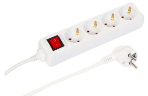 4-way Schuko Power Strip , on/off switch 1.5M, White