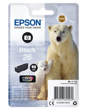 Epson Polar bear C13T26114012 blækpatron 1 stk Original Standard udbytte Foto sort