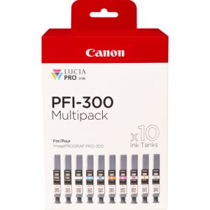 Canon PFI-300 blækpatron 10 stk Original Sort, Blå, Blå, Grå, Magenta, Foto sort, Foto magenta, Rød, Gul