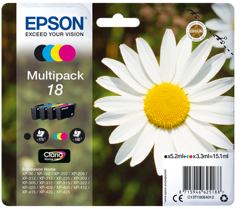 Epson Daisy C13T18064022 blækpatron 1 stk Original Sort, Blå, Magenta, Gul