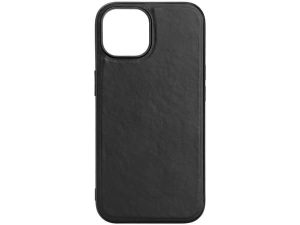 iPhone 13/14/15 Leather Mag back cover, TPU frame, mag., blk