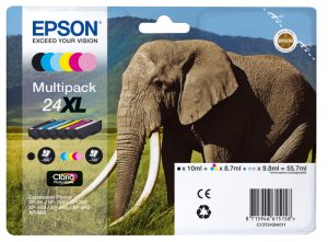Epson Elephant C13T24384011 blækpatron 6 stk Original Højt (XL) udbytte Sort, Blå, Lys cyan, Magenta, Lys magenta, Gul