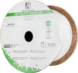 Deltaco F/FTP folieskærmet inst.kabel, Cat6a, LSZH , 100m rulle, 500MHz, Delta-certificeret, hvid