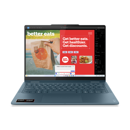 Lenovo Yoga 7 2-in-1 14AKP10 Copilot+ PC AMD Ryzen AI 5 340 Hybrid (2-i-1) 35,6 cm (14") Berøringsskærm WUXGA 16 GB LPDDR5-SDRAM 512 GB SSD Wi-Fi 7 (802.11be) Windows 11 Home Tysk Teal