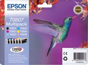 Epson Hummingbird Multipakke, 6 farver T0807 Claria Photographic Ink